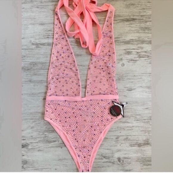 NWT Blush Iridescent Rhinestones Halter Multi Wear Swimsuit - Small - Small - Picture 7 of 12